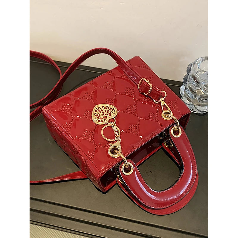 Red Love - Women's Patent Leather Handbag, Glossy Surface, High-End Design, Wedding Cuff Bag, Striking Shoulder Bag, New Fashion 
