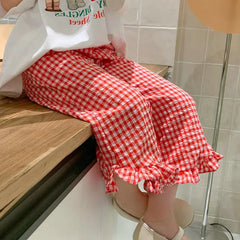 Pantalon en dentelle à carreaux pour filles, léger et confortable, vêtements d'extérieur pour enfants, mode décontractée, nouveau, été, 2024