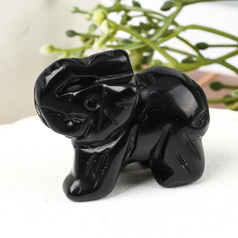 Figurine d'éléphant en pierre précieuse sculptée à la main, pierre naturelle, améthyste, mini statue d'animal, méditation de chakra d'artisanat en cristal, décoration d'intérieur
