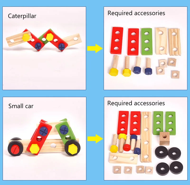 Jouets éducatifs Montessori pour enfants, boîte à outils en plastique et bois, ensemble de jeu de Simulation, assemblage de vis d'écrou, outil de charpentier de Simulation