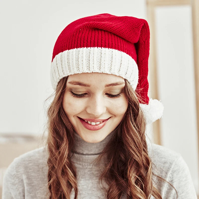 Chapeau de noël tricoté pour bébé, mignon, pompon, bonnet doux pour adulte et enfant, chapeau de père noël, cadeau du nouvel an pour enfant, décoration de noël 2023