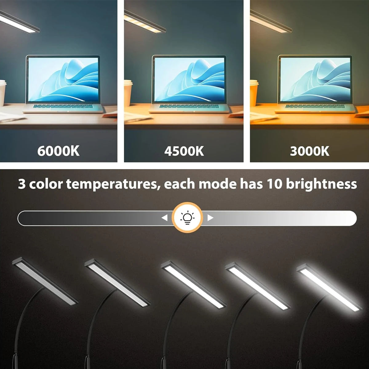 Adjustable flexible gooseneck LED desk lamp, eye-friendly desk lamp, stepless dimming, home office