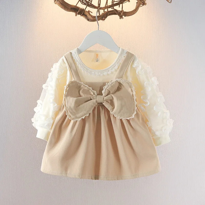 Robe d'automne pour filles, nouveau Style, robe de princesse élégante pour enfants, vêtements pour bébés, grand nœud