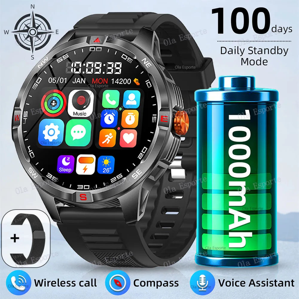 Montre intelligente 2025 boussole étanche surveillance de la santé et du sommeil grande capacité de batterie plus de 100 Modes de Sport hommes femmes Smartwatch en plein air