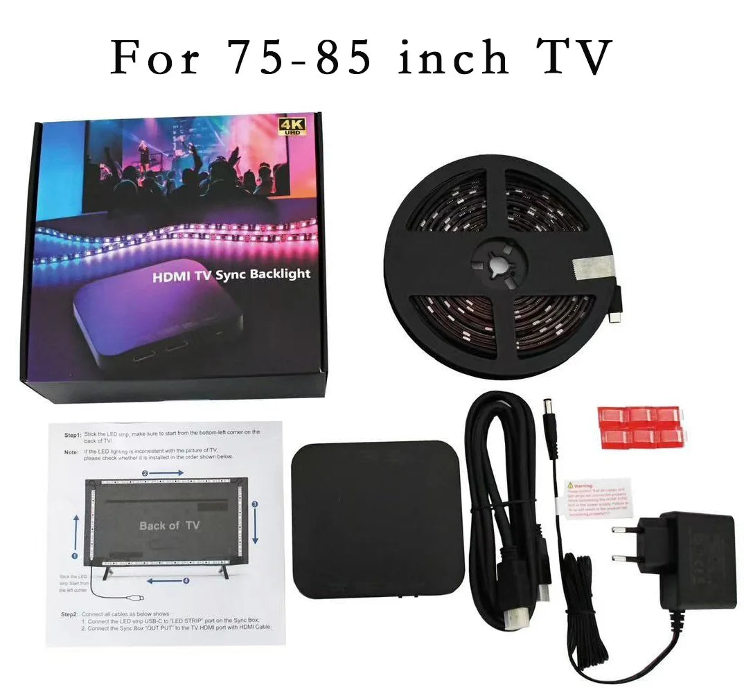 Rétroéclairage TV LED HDMI Sync avec éclairage d'ambiance dynamique |   Fonctionne avec TV Box/PS5 |   Plug & Play, Mode de jeu