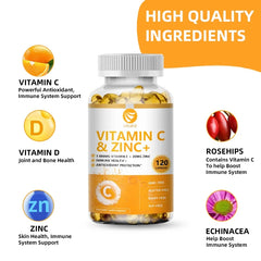 Vitamine C 1000 mg avec zinc 20 mg 120 gélules Supplément de diétérie vitamine |   Vegan sans OGM et sans gluten