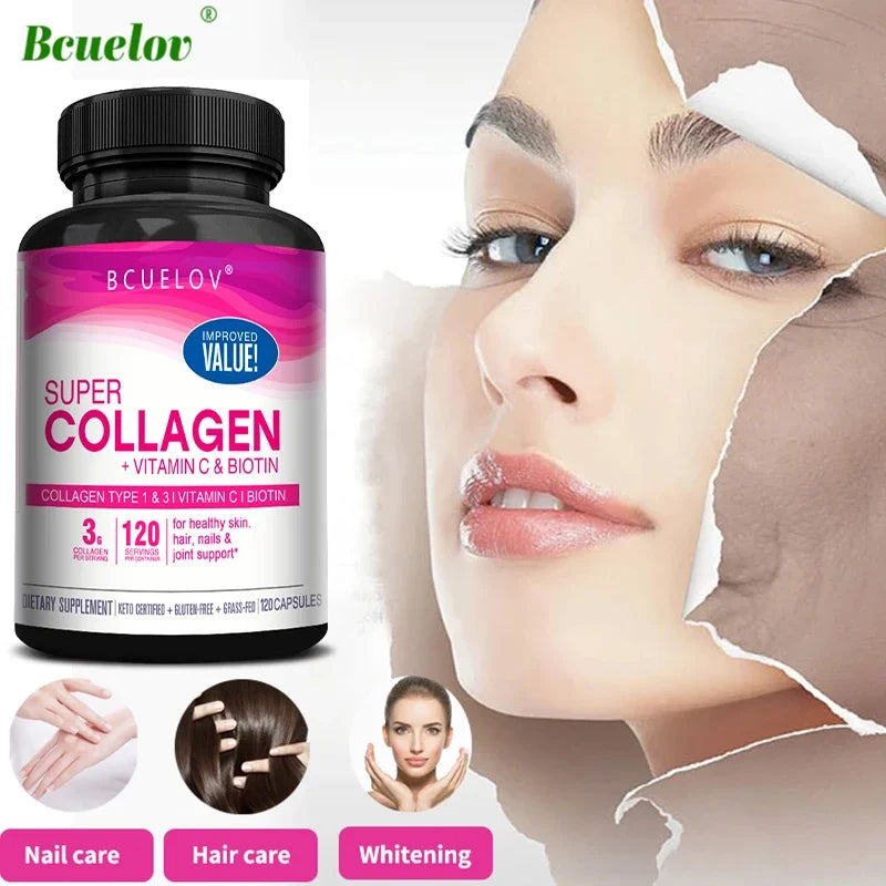 Collagène + Vitamine C plus Biotine, Soutien Anti-âge, Anant Anticontinuité, Éclaircissant, Peau, Cheveux & Supplément N64., 120 Capsules