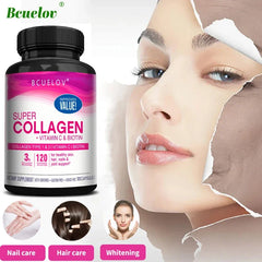 Collagène + Vitamine C plus Biotine, Soutien Anti-âge, Anant Anticontinuité, Éclaircissant, Peau, Cheveux & Supplément N64., 120 Capsules