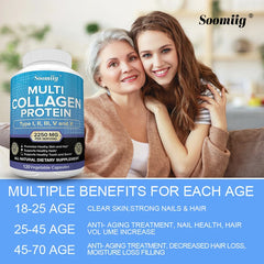 Multi-collagen capsules for men and women – Type I, II, III, and VX hydrolysates for skin, hair, nails, bones, joints, nutrition, and professional use 