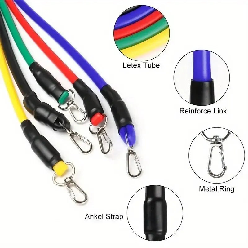 11 pièces/ensemble corde de traction, bandes de résistance, équipement de Fitness Portable, sangle de cheville, extenseur de poitrine, bande d'exercice élastique
