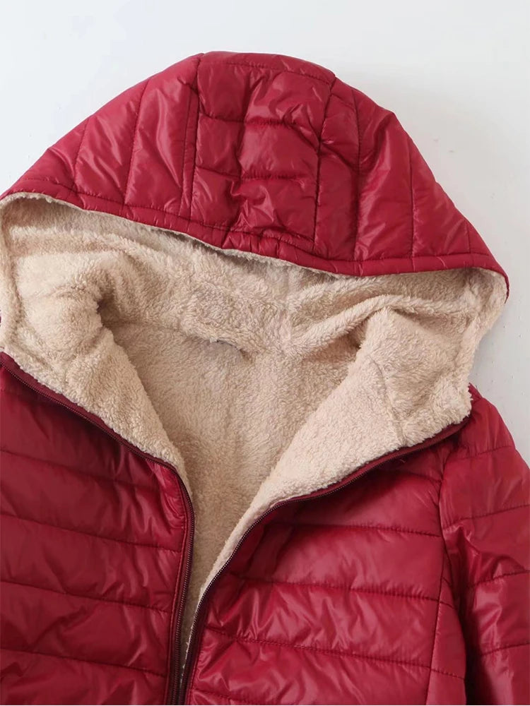Nouvelle édition coréenne mi-longue à capuche femmes vestes automne hiver mi-longue bureau coton manteaux chaud agneau polaire Parkas