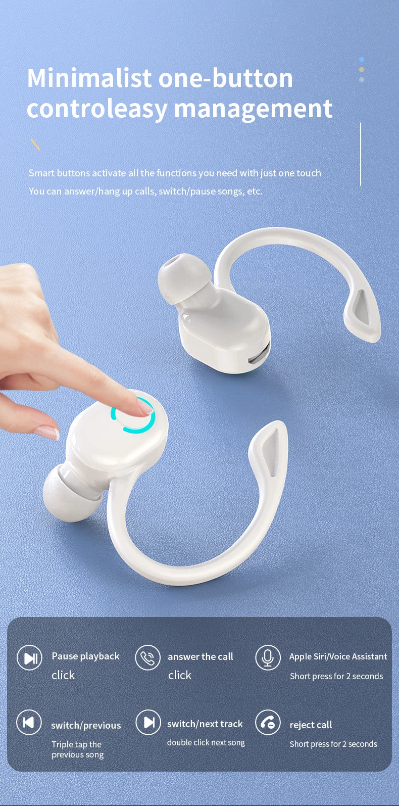 Écouteurs sans fil Bluetooth 5.0, oreillettes intra-auriculaires simples, étanches, TWS, mains libres, pour sport