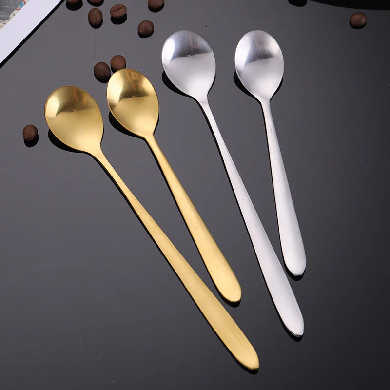 Round, gold-plated stainless steel teaspoons with long handles, for cupcakes, fruit, coffee, honey, desserts, Assad spoon, Britware