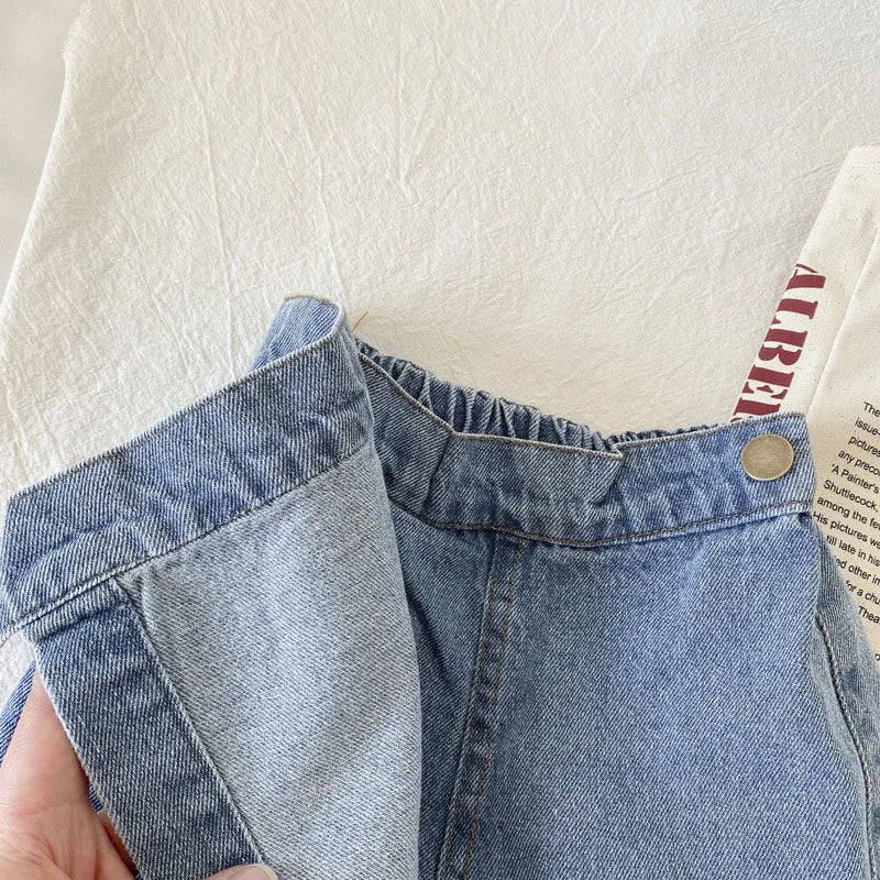 Mode coréenne nouvel été enfants fille jupe short solide taille élastique bouton doux Denim Culotte enfants vêtements polyvalents