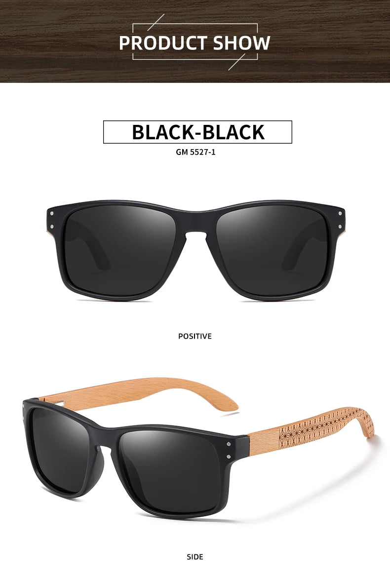 XSW-Lunettes de soleil polarisées faites à la main en bois de hêtre pour hommes, lunettes de soleil de conduite en plein air, charnière renforcée, design de marque, 5527
