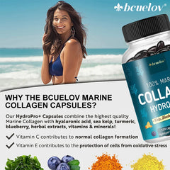 Puissant collagène marin - avec varech, myrtille et curcuma - 1400 mg Supplément de collagène hydrolysé pour cheveux, peau et ongles sains