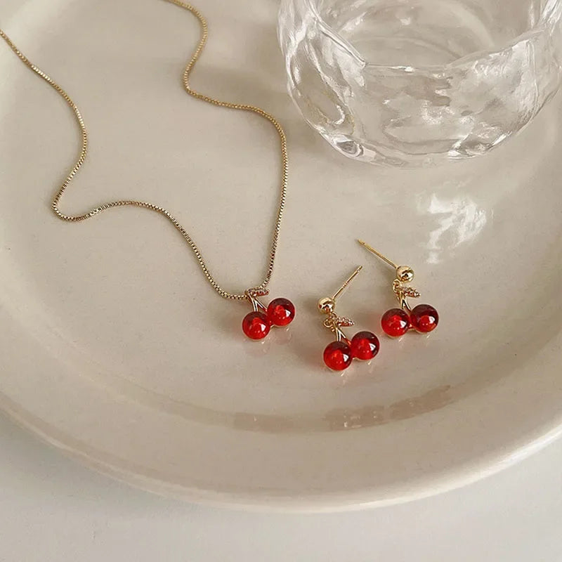 Collier de personnalité pour femme, bijoux de mariage, cadeaux d'anniversaire, vin rouge, aucun pendentif couleur or, ensemble de boucles d'oreilles, mode