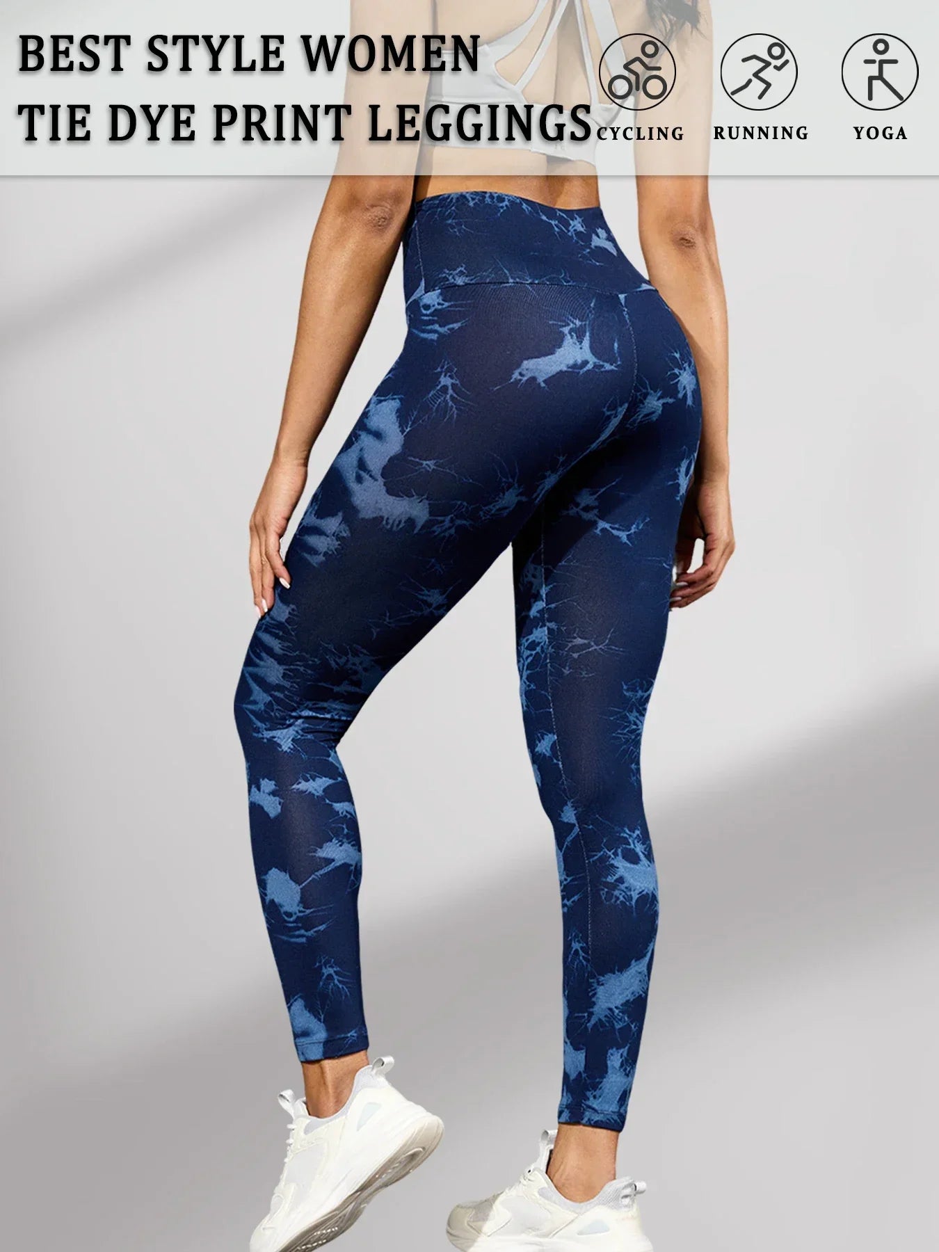 Leggings de teinture par nouage taille haute pour femmes, collants d'athlétisme, de Yoga, de course, de gymnastique, non transparents, Push Up, Fitness