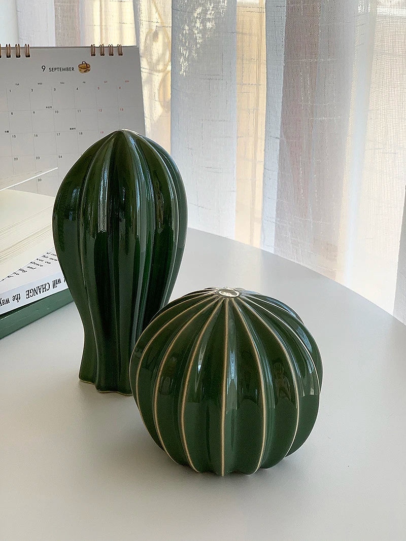 Home decor present 2024, Creative ceramic cactus, aesthetic decor, tropical desert, echinopsis room, green hotel ornament