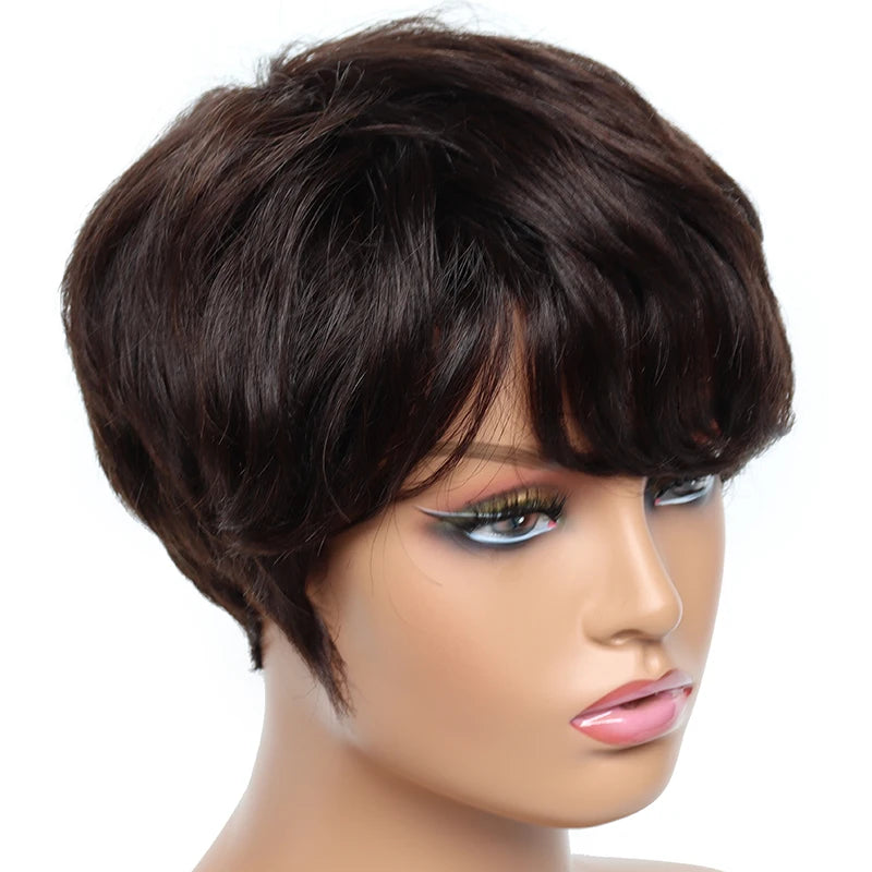 Cheap short human hair wigs, bob pixie cut human hair wig for women, Brazilian hair human hair wig, colored wig with bangs