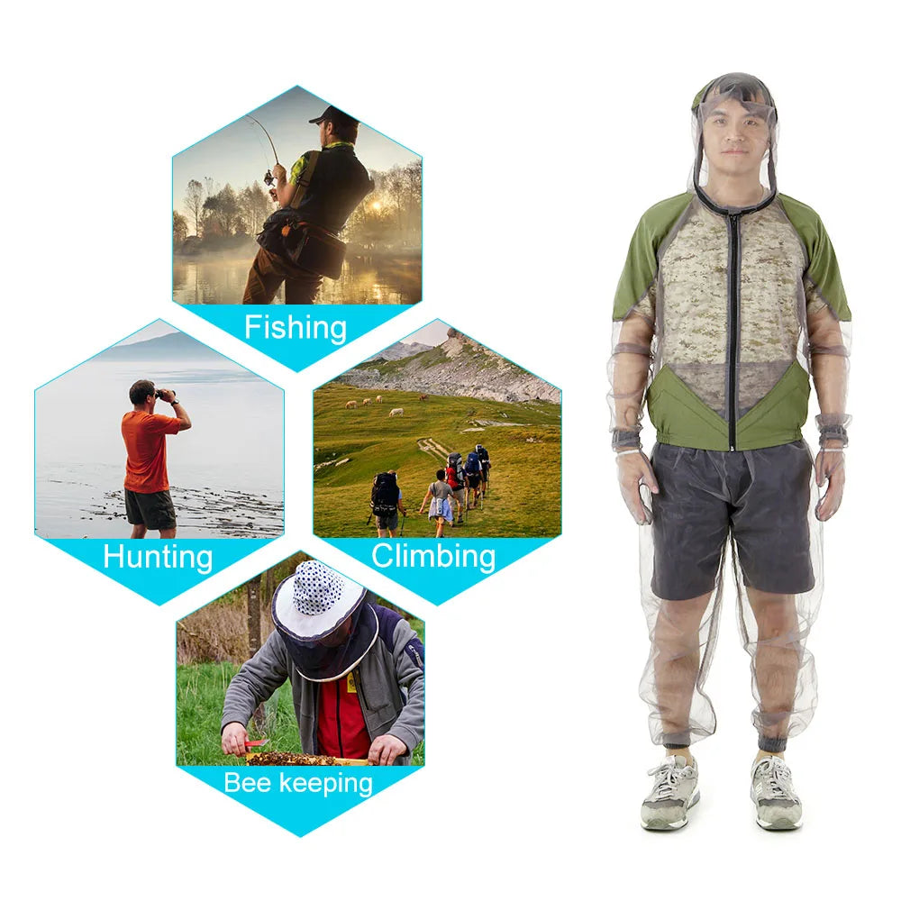 Outdoor mosquito-repellent jacket, Olympic-sized mesh hooded jacket, fishing and camping jacket, insect protection, mesh shirt, gloves and pants
