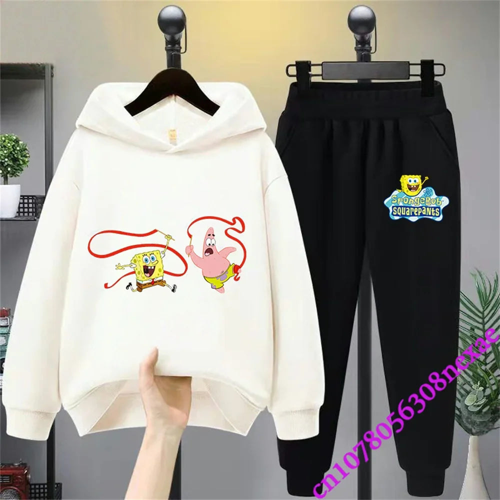 Spongebob-Pull imprimé dessin animé pour enfants, vêtements pour garçons et filles, imbibé, printemps et automne, Sportif, fjedly, 2 pièces