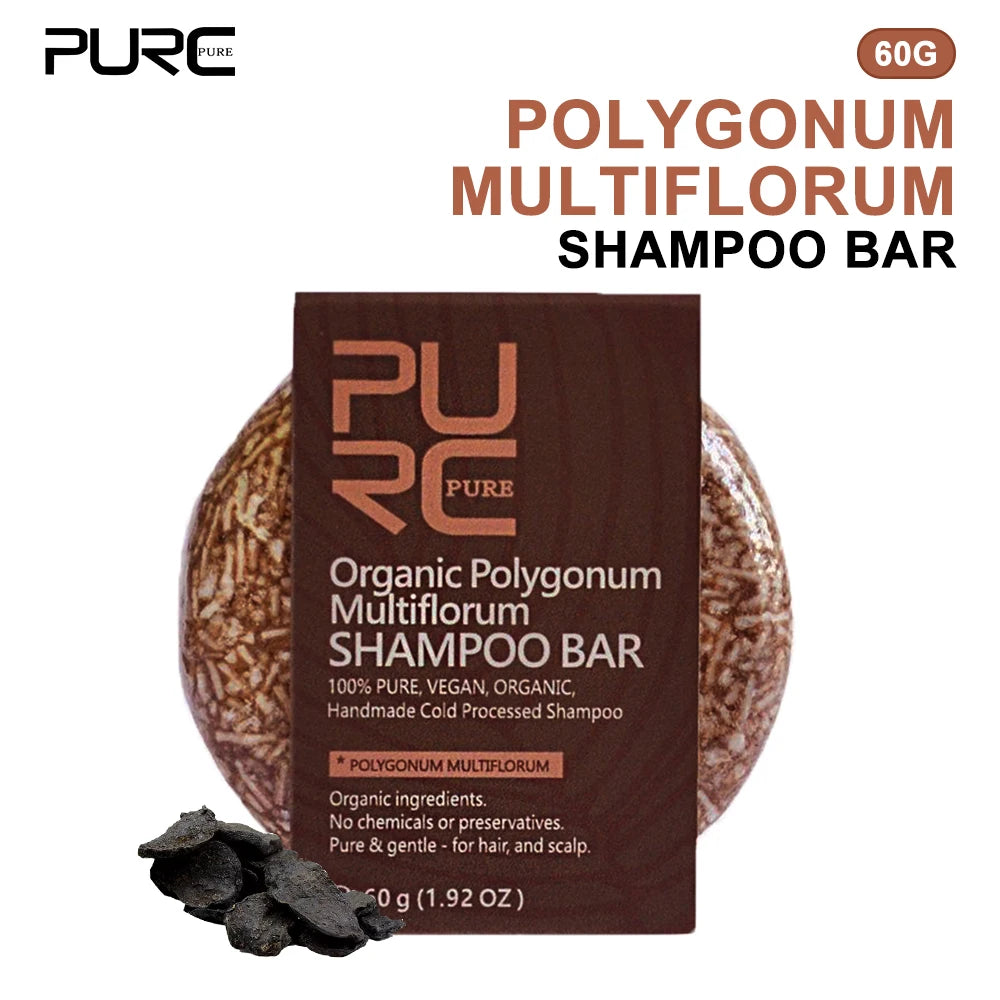 PURC Polygonum Multiflorum shampooing barre savon traité à froid prévenir les cheveux gris lissage femmes hommes voyage solide shampooing 60g
