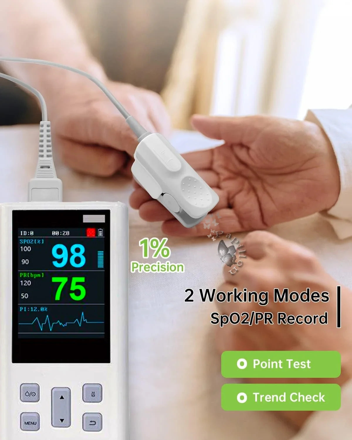 Moniteur d'oxymètre de pouls portatif pour la fréquence cardiaque et la saturation de l'oxygène avec SPO2 médical vétérinaire avec mémoire