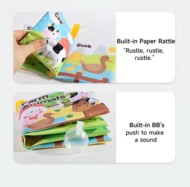 Livre de grillades doux pour enfants, jouets pour enfants précoces, son de bruissement, fruits, nombres d'animaux, moyens de transport alimentaires