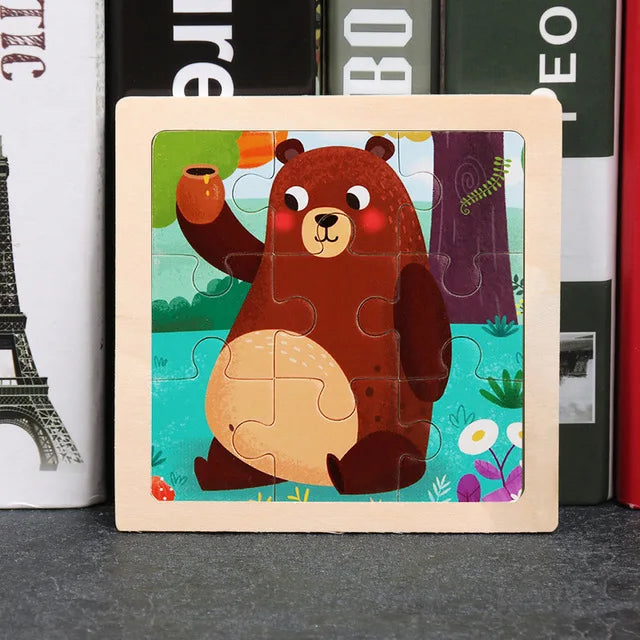 Puzzle en bois de petite taille, jouets Montessori pour bébé, jeu de société 3D, jouets éducatifs, cadeau pour enfants, 9 pièces