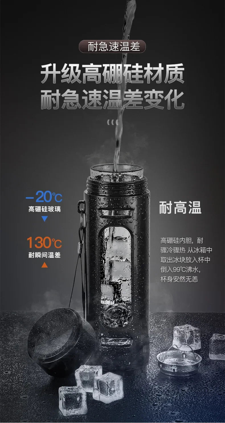 400, 600, 800, 1000ml glass bottle/cup with filter cord, plastic case, glass cup, water bottle, business gift, black/blue