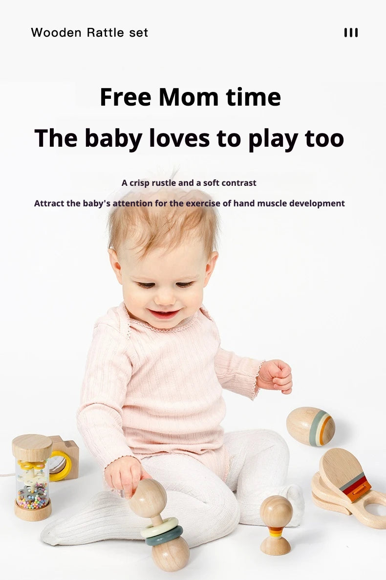 Ensemble de jouets en bois pour nourrissons et tout-petits, jouets d'écoute et de préhension, hochets, barils de pluie, hochets, cadeaux de vacances pour bébé, 7 pièces