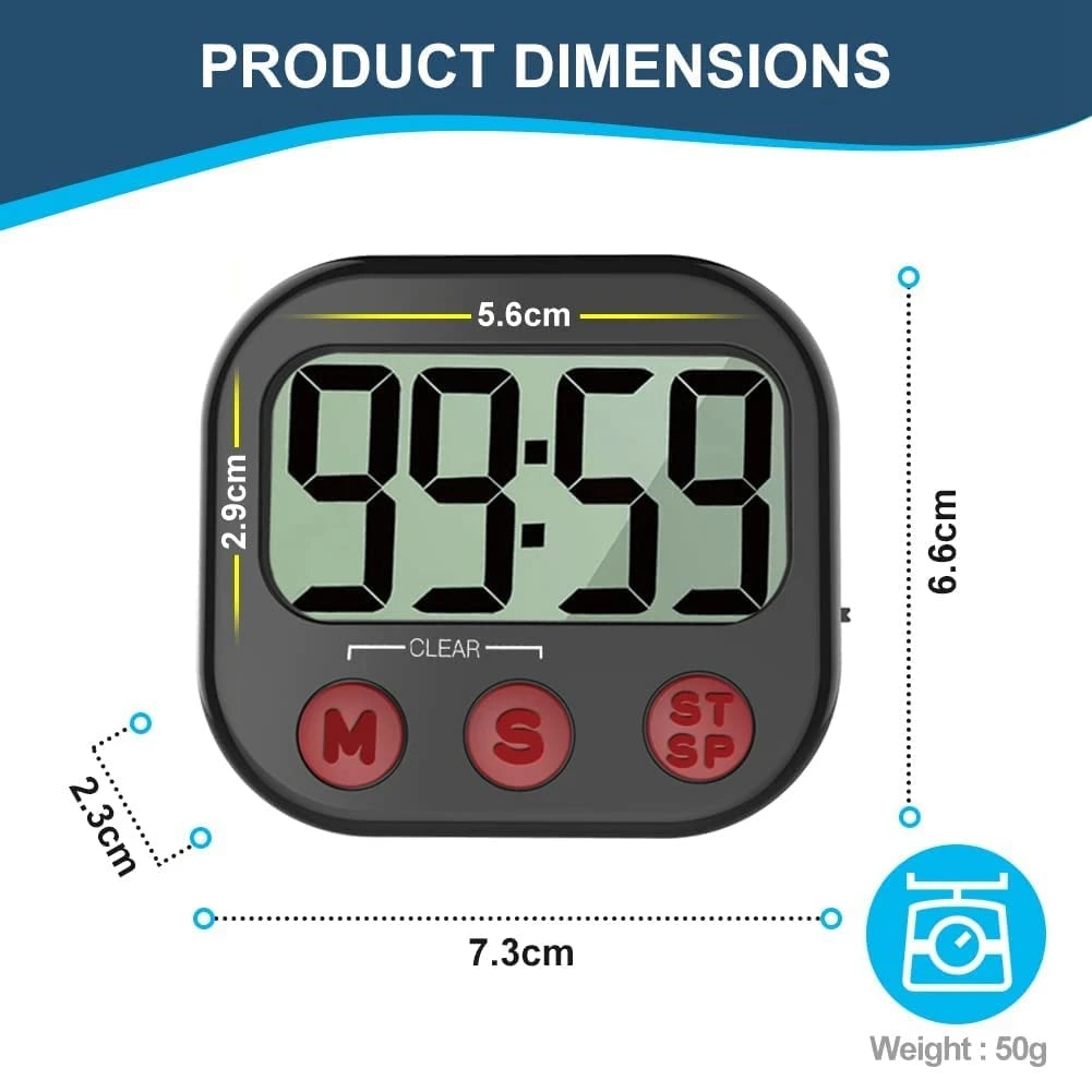 Minuterie de cuisine avec grand écran LCD, minuterie visuelle numérique, horloge magnétique, chronomètre, compte à rebours, cuisine