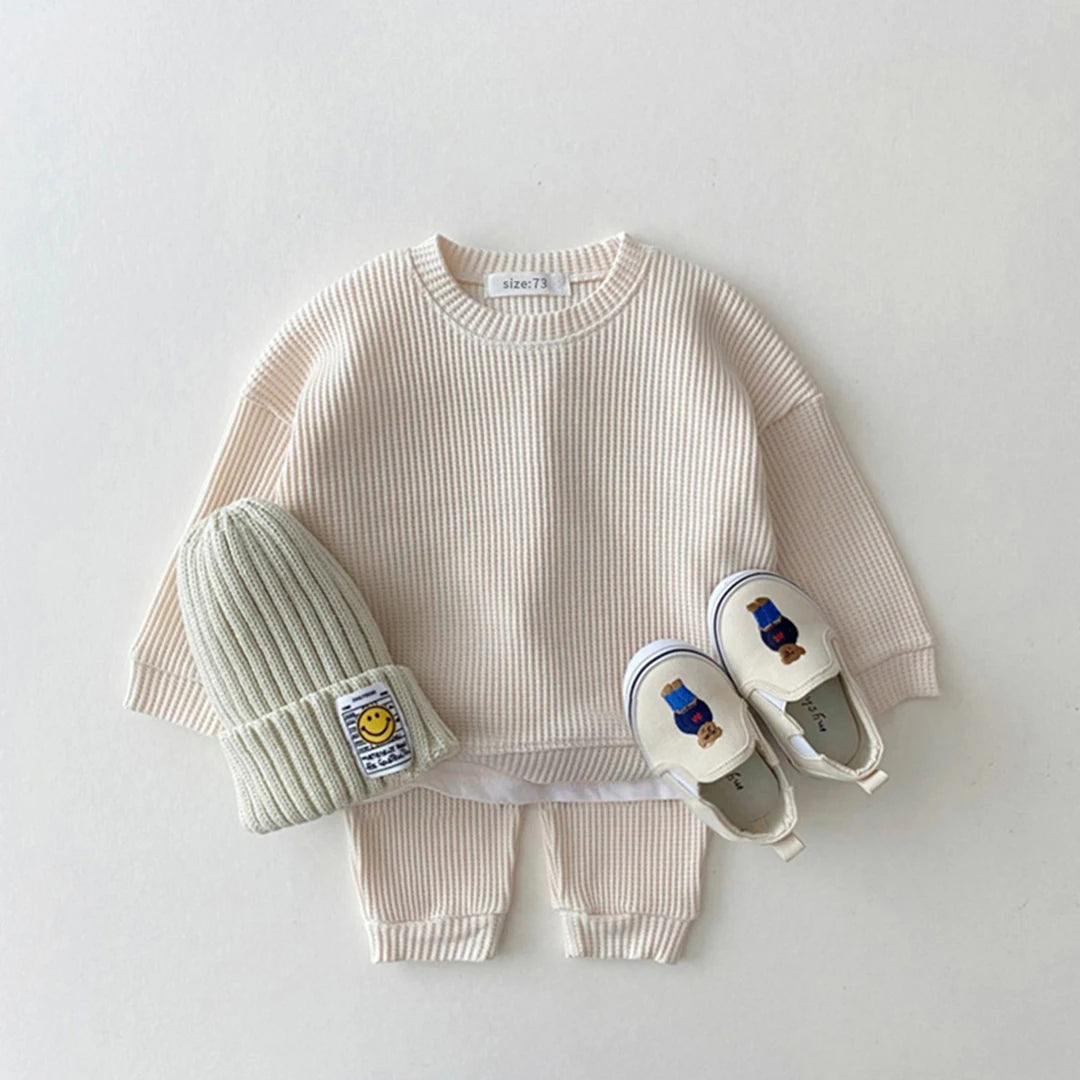 Ensemble de vêtements coréens pour bébés garçons, faux deux pièces en coton gaufré + pantalon, tenue 2 pièces, 2023