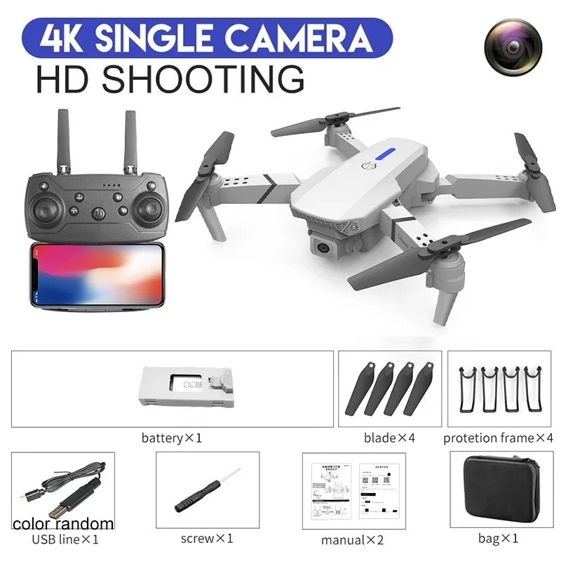 Drone E88Pro RC 4K Professionnel avec Caméra HD Grand Angle 1080P, Hélicoptère RC Pliable, Hélicoptère, WiFi, FPV, Détient le Tablier, Populaire