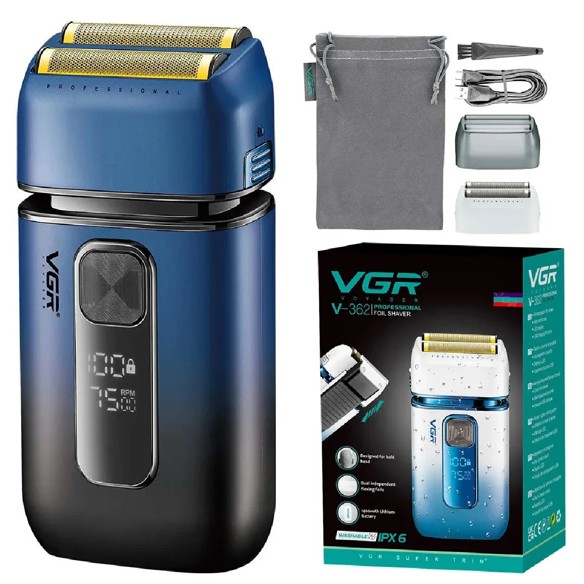 VGR professionnel cheveux barbe rasoir électrique pour hommes USB Rechargeable lavable électrique rasoir chauve tête Machine à raser