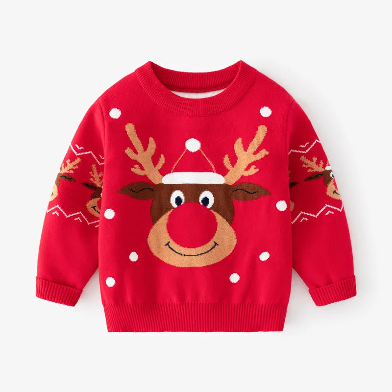 Pull imprimé de noël pour enfants, Costume du nouvel an 2025, manches longues, col rond, pulls tricotés doux et décontractés, pull chaud, haut de noël