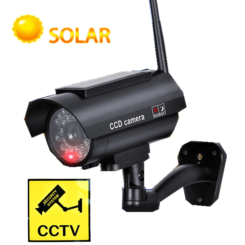 Fausse caméra factice à énergie solaire cctv sécurité wifi sans fil extérieur clignotant led vidéo surveillance caméra factice