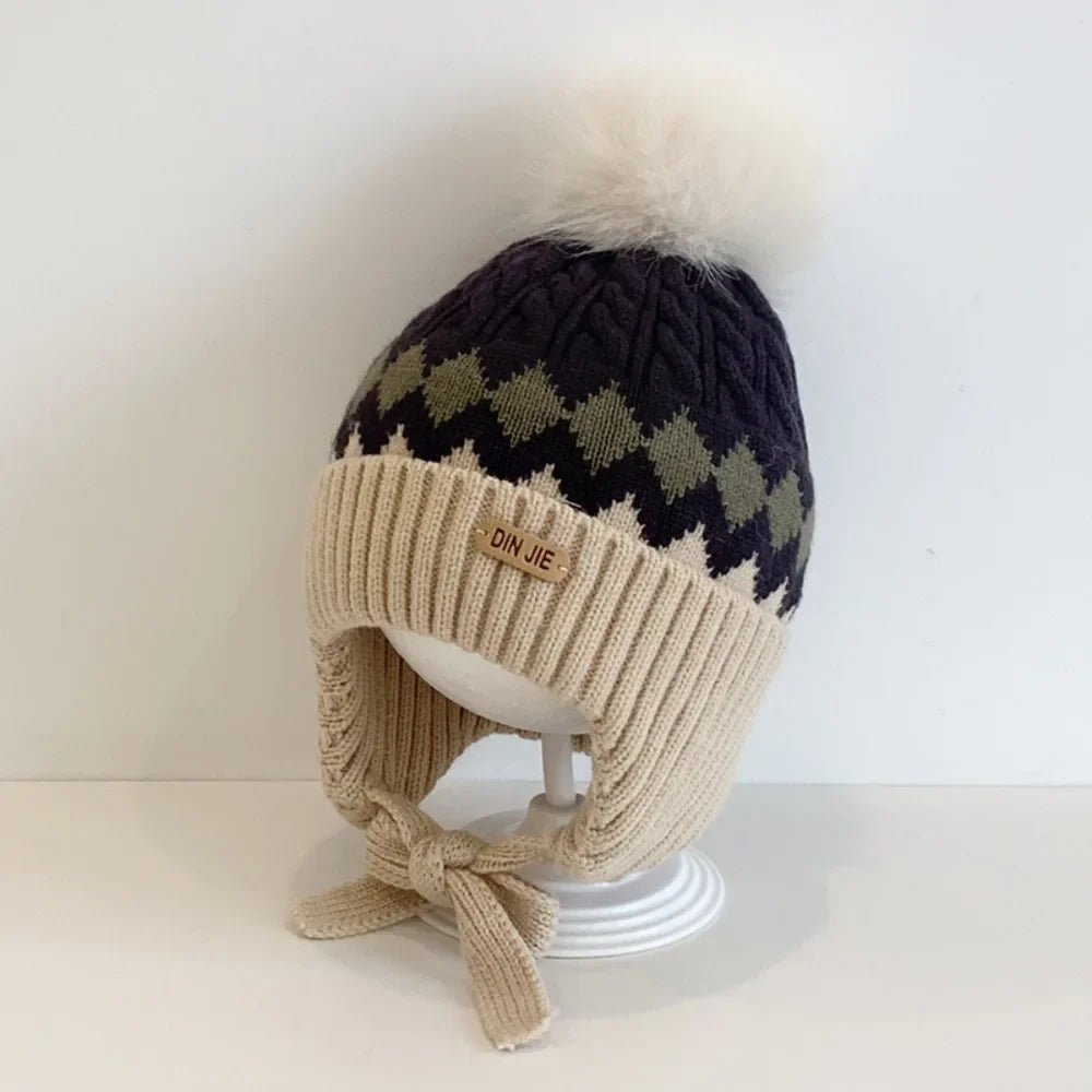 Nouveau haute qualité 2-5 ans bébé tricoté chapeau chaud épaissir enfants cache-oreilles casquette coupe-vent tricoté laine chapeau automne hiver