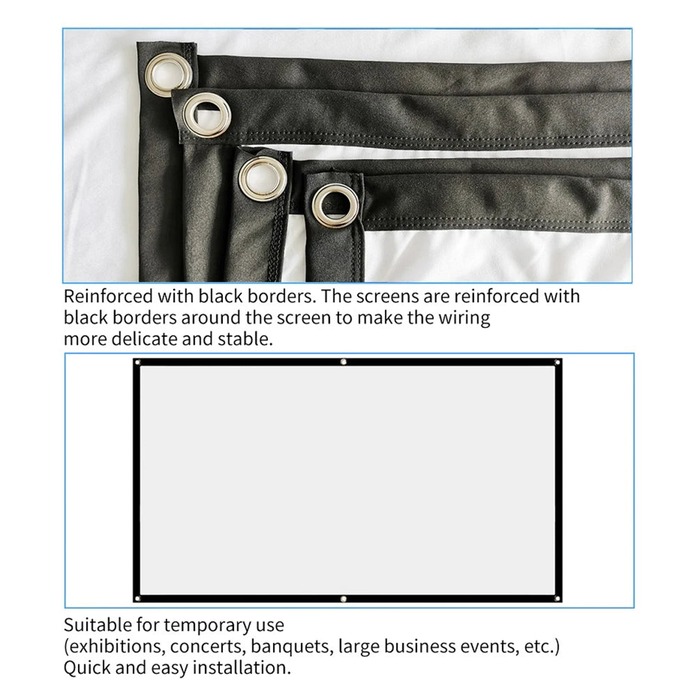 Écran de projection portable anti-lumière pour la maison et l'extérieur, rideau simple HD, cinéma maison de voyage, 60 pouces, 72 pouces, 84 pouces, 100 pouces, 120 pouces, 150 pouces