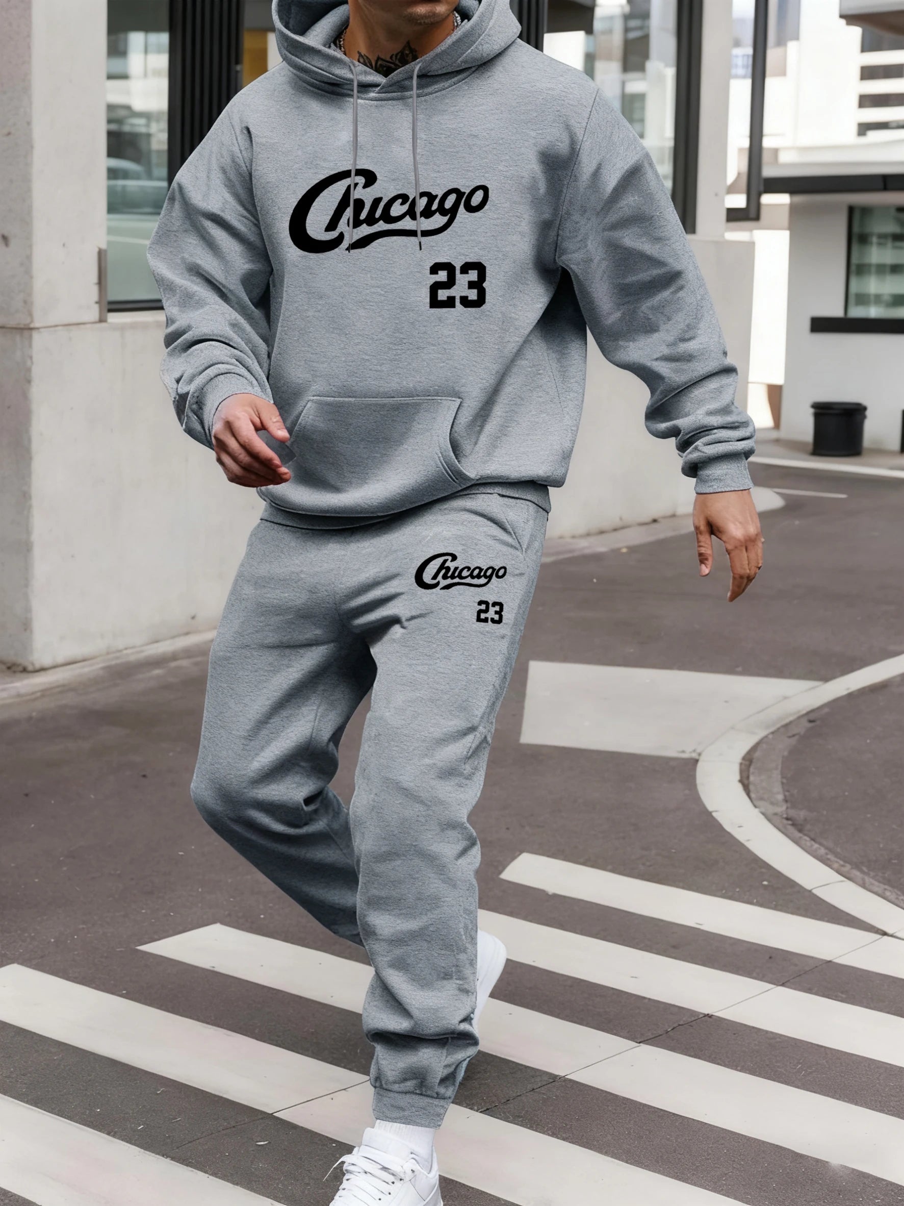 Chicago numéro 23 imprimé ensemble à capuche hommes Sport décontracté sweat poche rue hauts automne polaire pantalons de survêtement tout-Match pantalons confortables