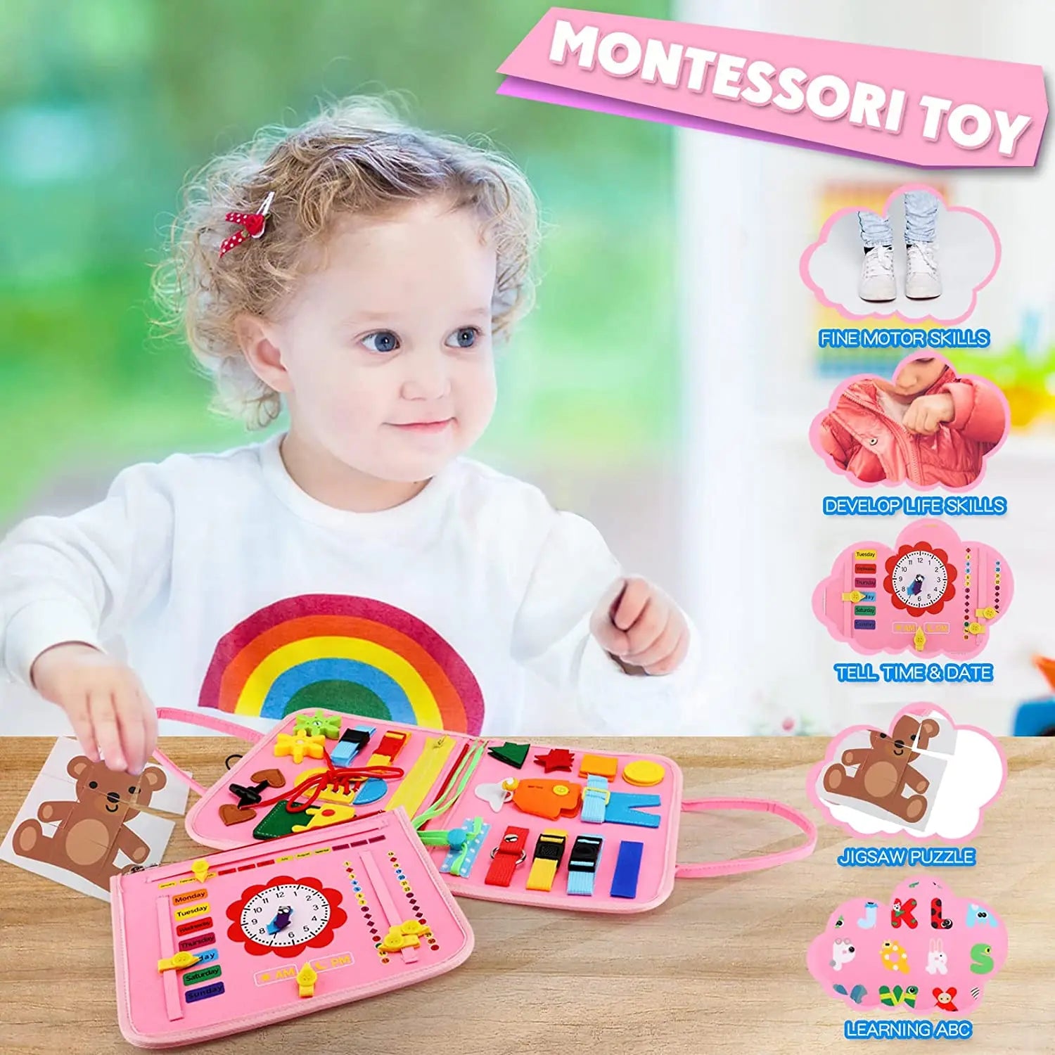 Planche de développement d'activités sensorielles, jouets Montessori, planche d'apprentissage pour les motricité, planche d'apprentissage pour les tout-petits
