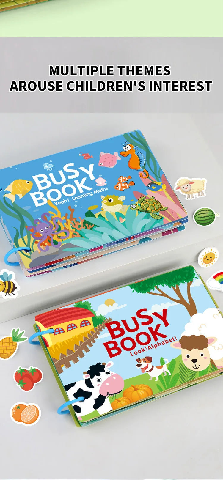 Livre occupé pour les tout-petits âgés de 2 à 6 ans, livre silencieux, activité d'apprentissage préscolaire, autocollant réutilisable et Velcro assorti Montessori Fine Mot