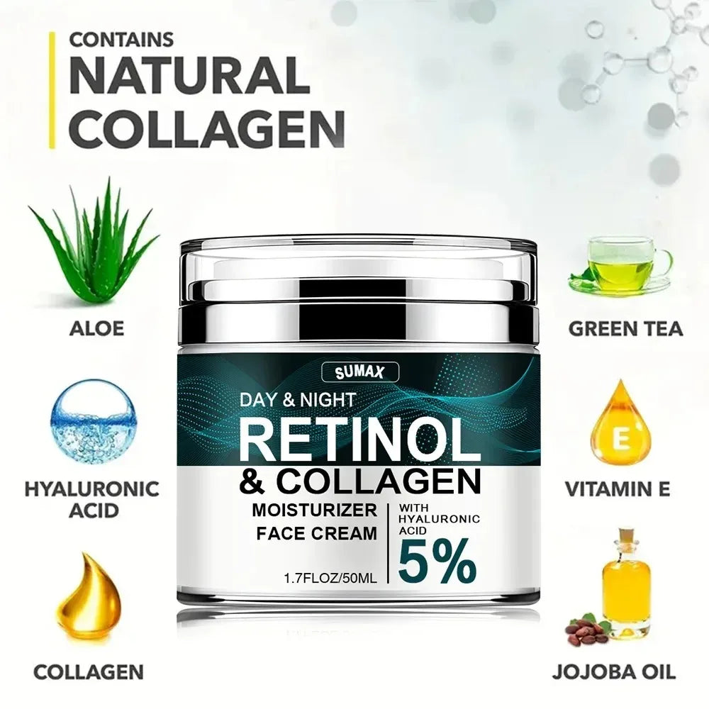 Crème pour le visage au rétinol, hydratante, raffermissante, éclaircissante, au collagène, à l'acide hyaluronique, produits de soins pour la peau, 50ML