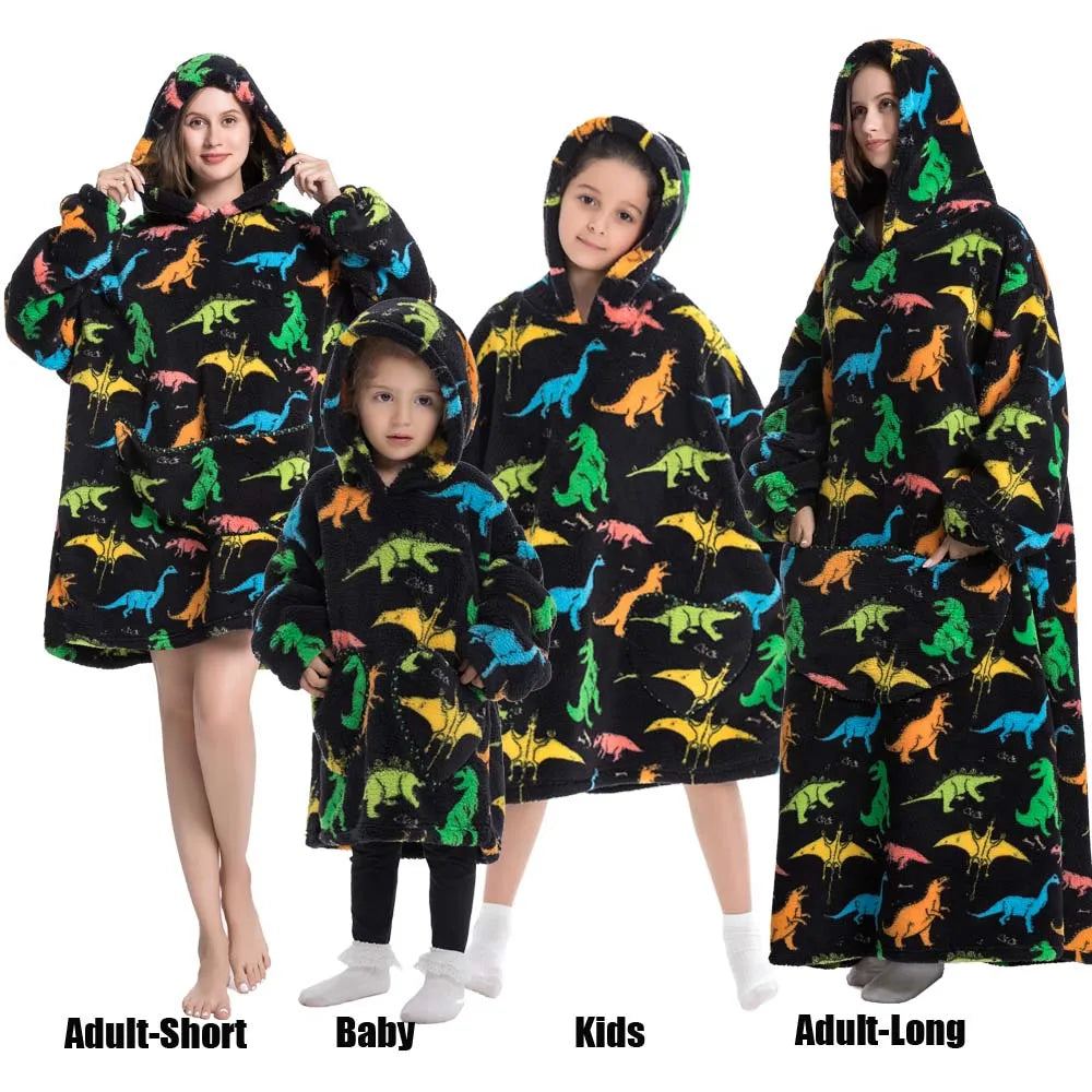 Sweat-shirt à capuche d'hiver pour femmes et hommes, pull polaire géant TV, couverture surdimensionnée avec manches, vêtements citrouille d'halloween pour adultes