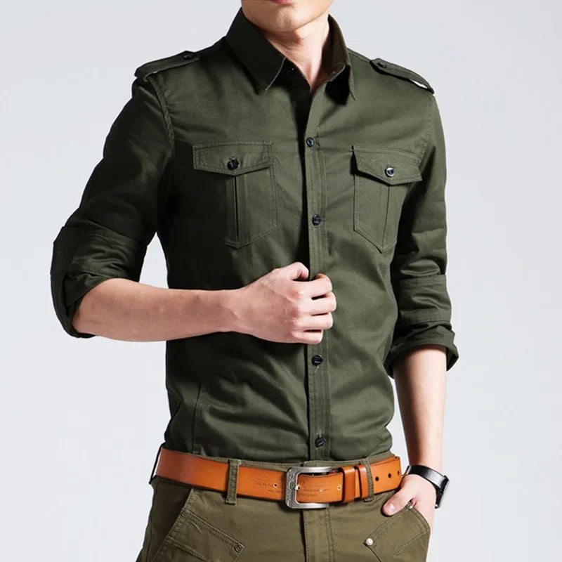 Chemises militaires pour hommes 2025 automne à manches longues vêtements de travail décontractés chemises de poche Camisas mince solide chemises militaires pour hommes Chemise Homme