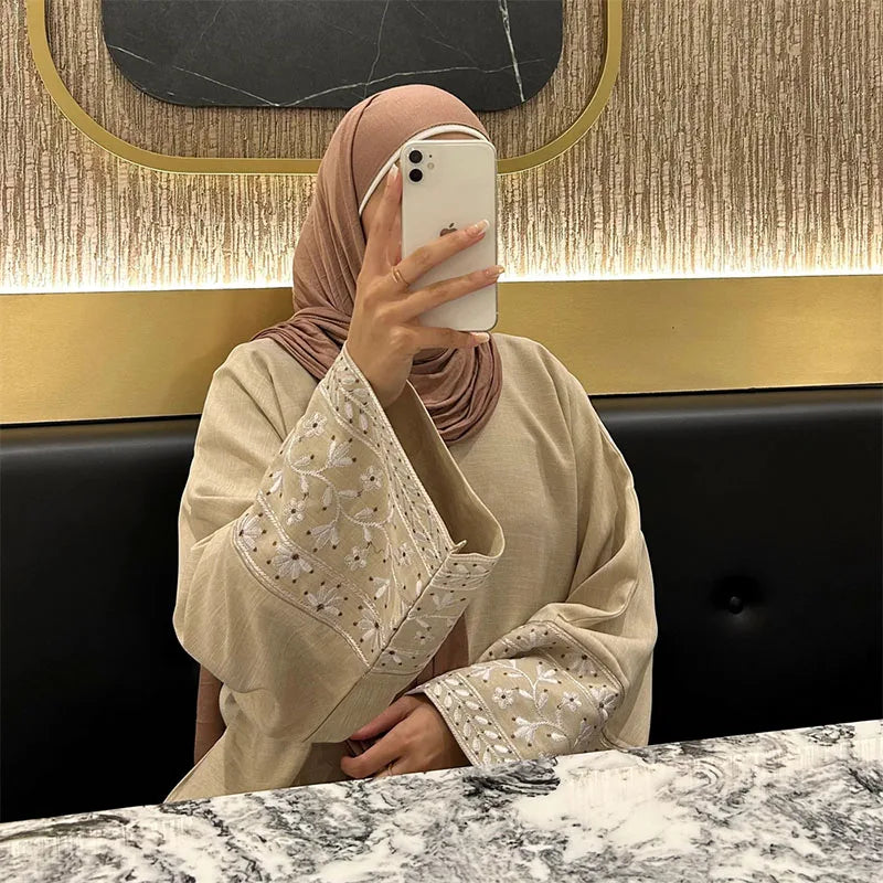 Abaya islamique brodé de fleurs pour femmes, Chic avec ceinture gratuite, Robes Maxi musulmanes de haute qualité, vêtements islamiques élégants Eid Ramadan