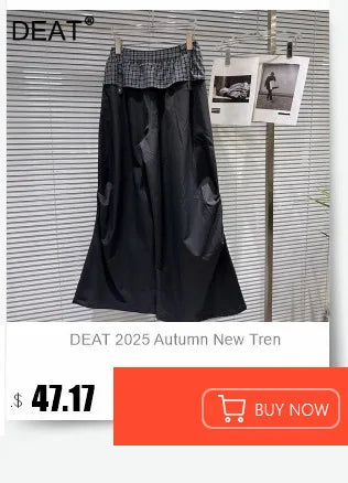 DEAT 2025 Autumn New Fashion Patchwork Burls Cargo Denim Pants for Women High Waist Loose Wide Leg Fashionable Jeans 11A06257