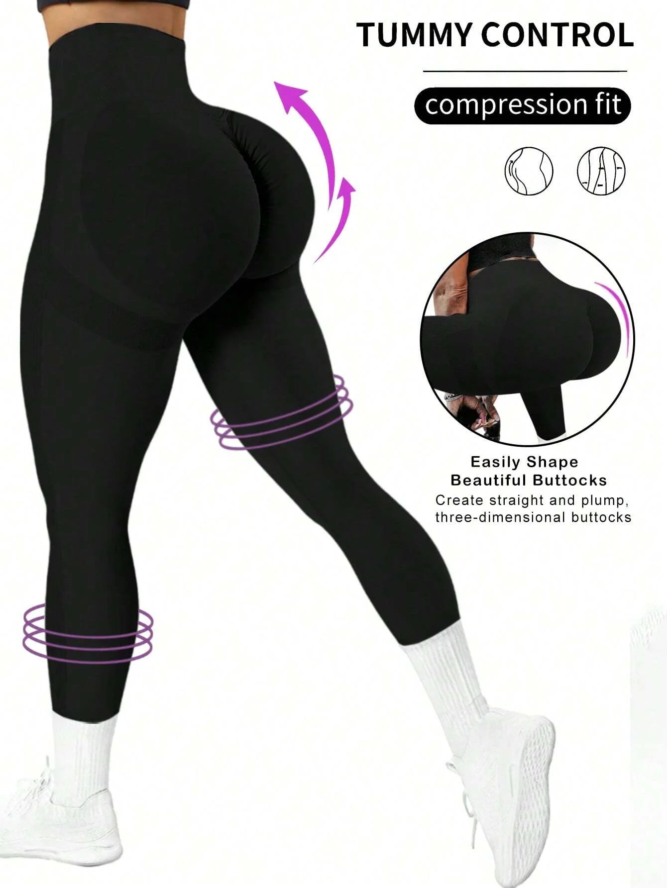 Women's Seamless Butt Lifting Workout Leggings, High Waist Yoga Pants, Compression Contour Tights