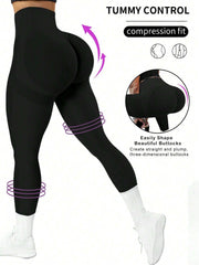 Women's Seamless Butt Lifting Workout Leggings, High Waist Yoga Pants, Compression Contour Tights